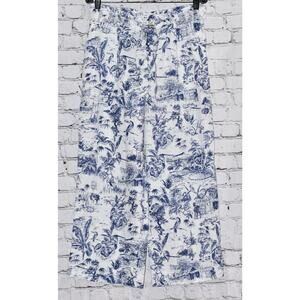 Joie Designer Linen Wide-Leg Tropical Print Relaxed Lightweight Pants Size L